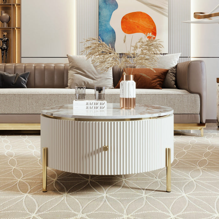 Nelson 31.5\" Modern Round Coffee Table With 2 Storage Drawers - Off White 