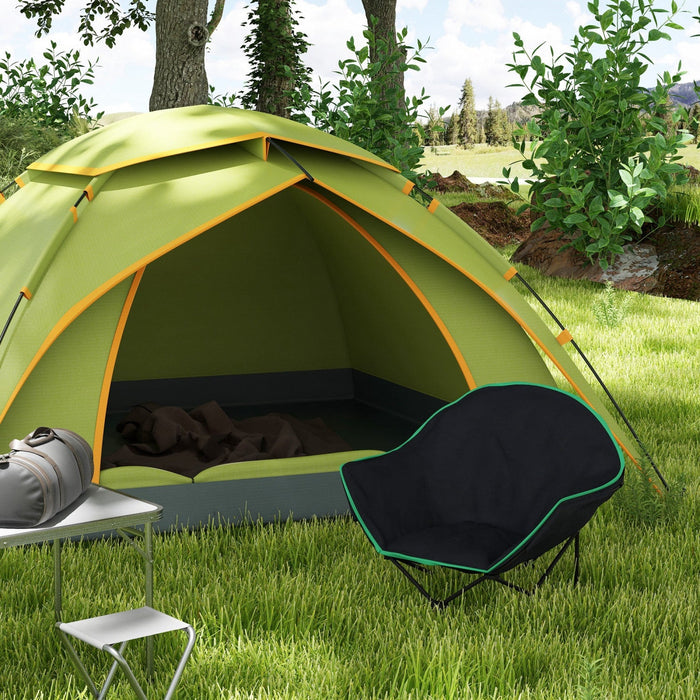 Outsunny Foldable Camping Chair Padded Moon Saucer Chair with Carry Bag, Storage Pocket & Removable Footrest for Outdoor, Beach, Picnic, Hiking, Fishing, Travel
