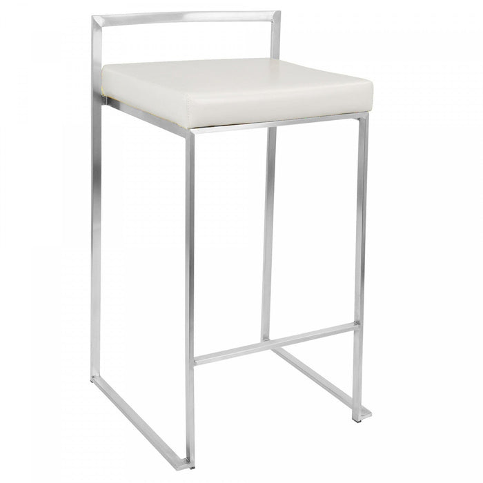 LumiSource Fuji White Faux Leather Contemporary Stackable Counter-Height Stool - Set of 2