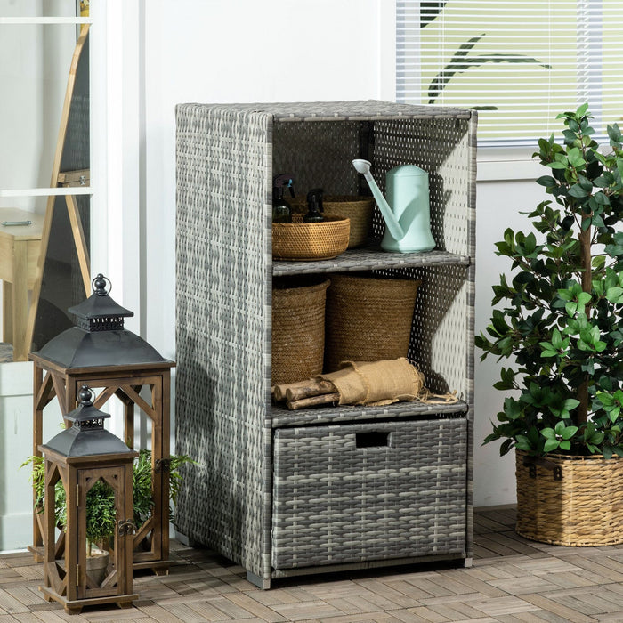 Outsunny Outdoor Storage Cabinet, Patio Storage Box Rack Rattan Wicker Pool Towel Valet Organizer Po