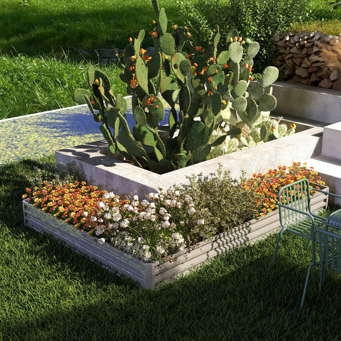 Outsunny L-shaped Raised Garden Bed, 82\" X 109\" X 12\" Galvanized Steel Planter Box With Multi-reinfo