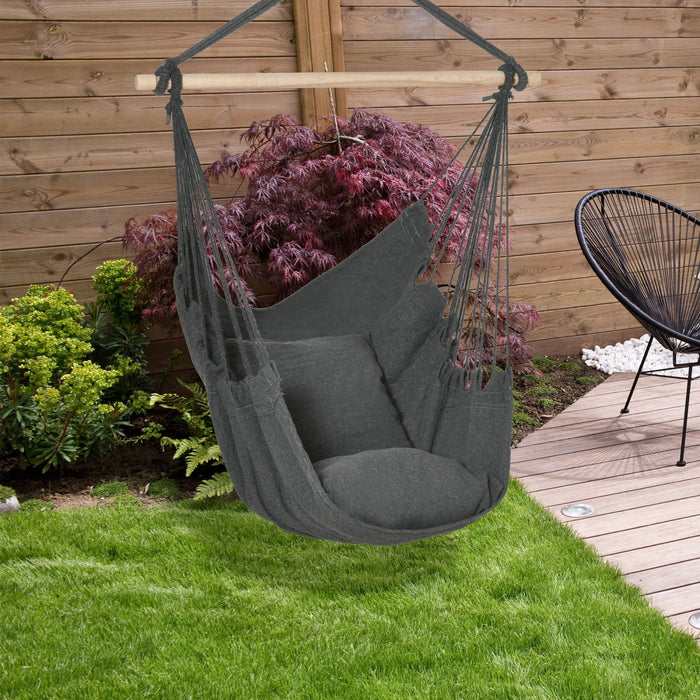 Outsunny Hammock Chair Swing Hanging Macrame Chair Cotton W/ Two Soft Seat Cushions, For Bedroom Ind