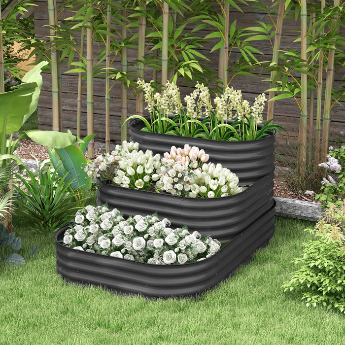 Outsunny 3-tier Raised Garden Bed Kit, 5.2x3.6x2.7ft Outdoor Galvanized Planter Box With Safety Edgi