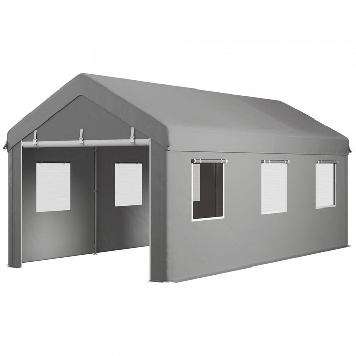 Outsunny 10' X 20' Carport, Heavy Duty Car Port With 6 Window And 2 Doors