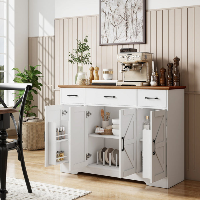 Farmhouse Sideboard with Soft-Close Hinges, Kitchen Buffet Cabinet, White
