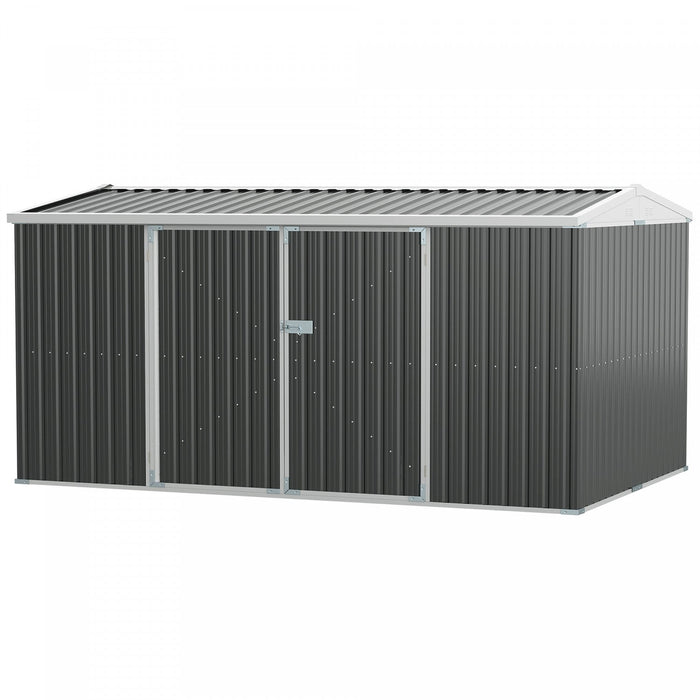 Outsunny 14 X 8ft Metal Outdoor Storage Shed With Lockable Doors, Grey