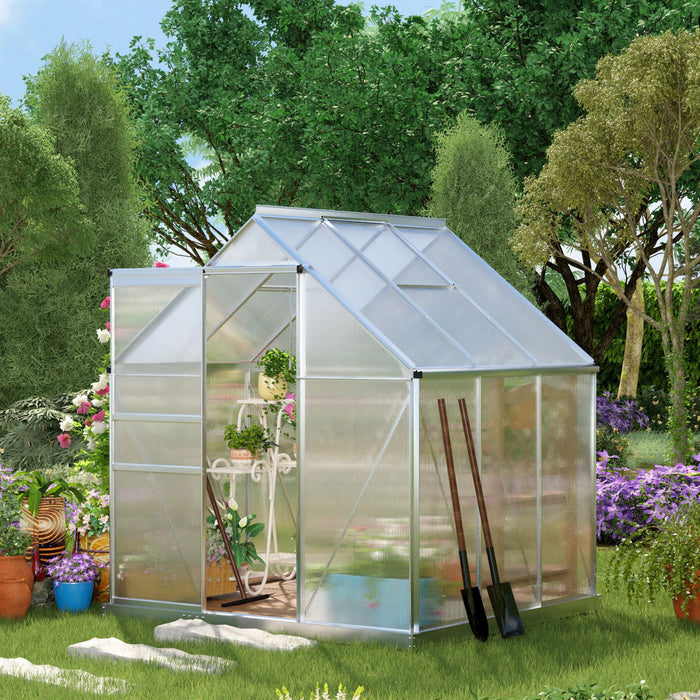 Outsunny 6' X 6' Aluminum Greenhouse Polycarbonate Walk-in Garden Greenhouse Kit With Adjustable Roo