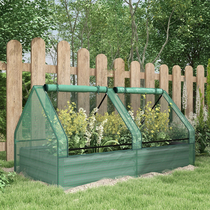 Outsunny 6' X 3' Raised Garden Bed With Mini Greenhouse, Galvanized Outdoor Planter Box With Cover, 