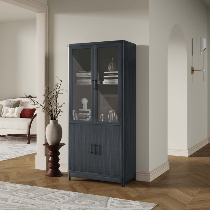 Jodie Mid-Century Modern 31\" Bookcase Cabinet in Charcoal Gray (6-Shelf) 