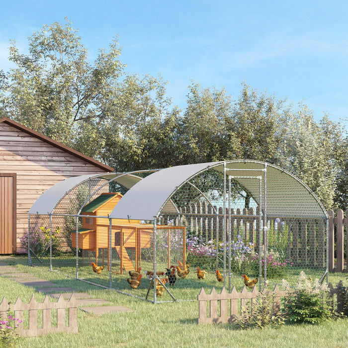 Pawhut Galvanized Large Metal Chicken Coop Cage Walk-in Enclosure Poultry Hen Run House Playpen Rabb