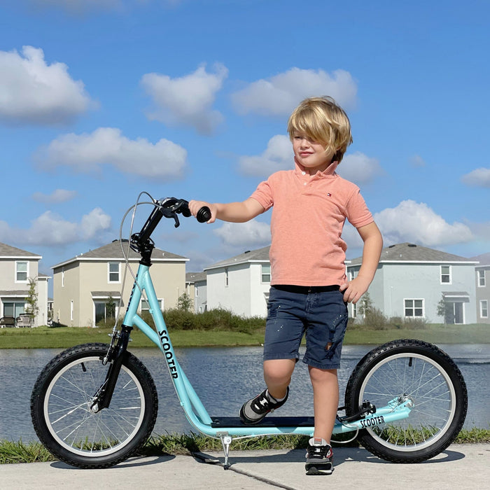 Aosom Youth Scooter Street Kick Scooter For Teens Kids Ride On Toy W/ 16'' Inflatable Wheel Dual Bra