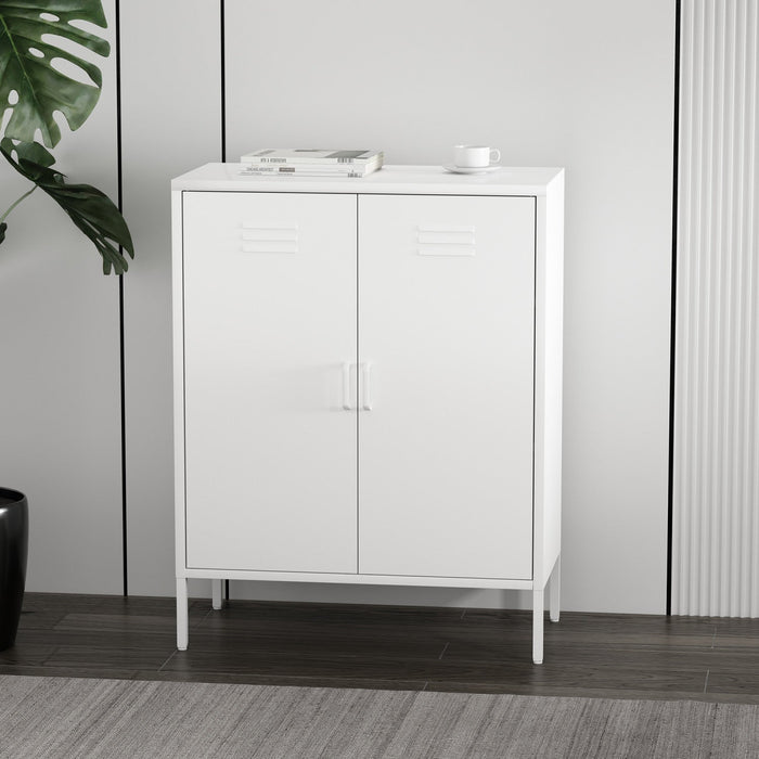Naomi Modern 32\" Metal Accent Cabinet in White Armoire 