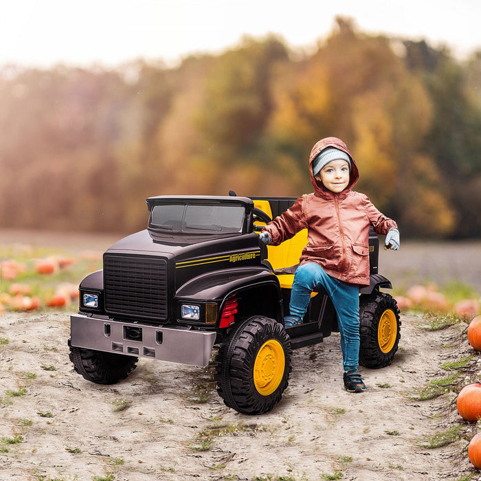 Aosom Two-seater Kids' Tractor With Detachable Bucket, 12v Battery Powered Ride-On Farm Truck With P