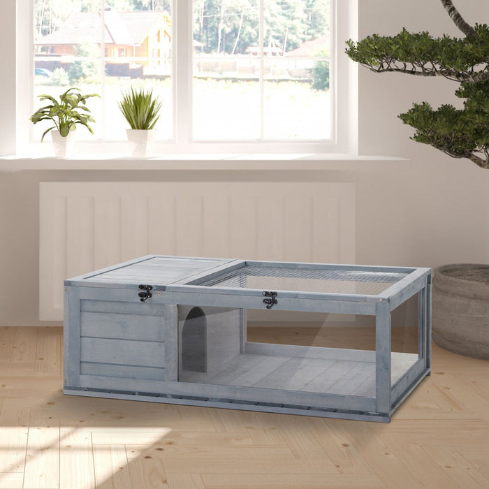 Pawhut Wood Tortoise House Indoor Outdoor Turtle Habitat Reptile Cage For Lizards, Geckos 35.75\" X 2