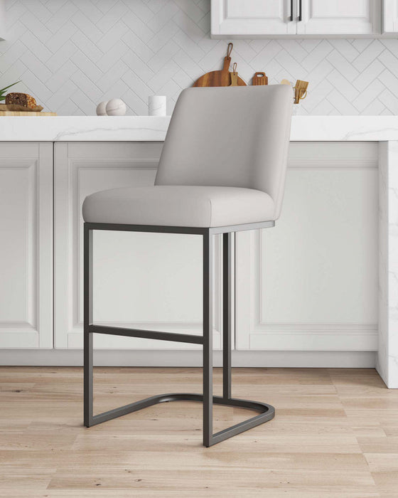 Serena Modern Metal Upholstered Barstool in Light Gray Bar Stool 