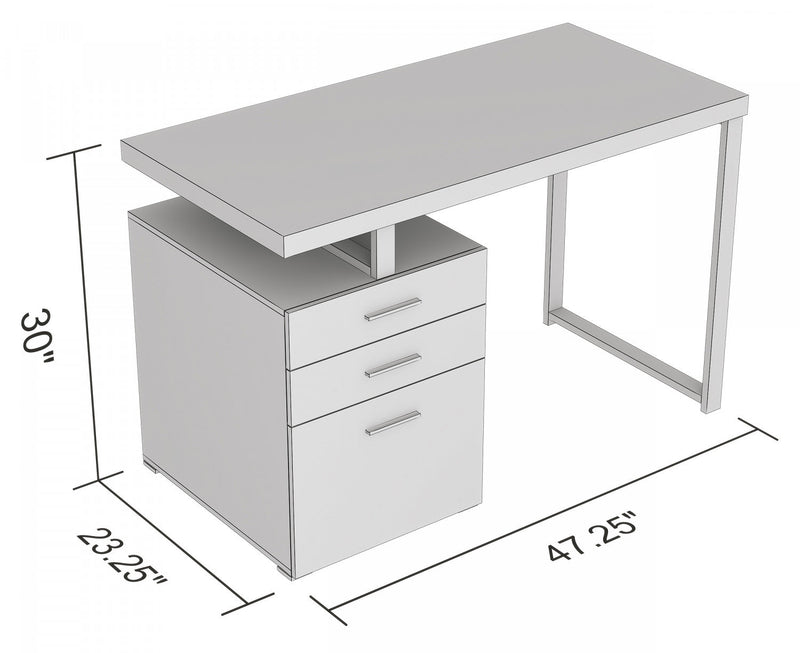 47” Computer Desk With 3 Drawers - Dark Grey Wood With Silver Metal Base 