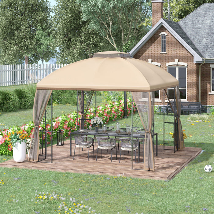 Outsunny 10' X 10' Outdoor Gazebo Canopy With Display Corner Shelves, Double Tier Roof, Removable Me