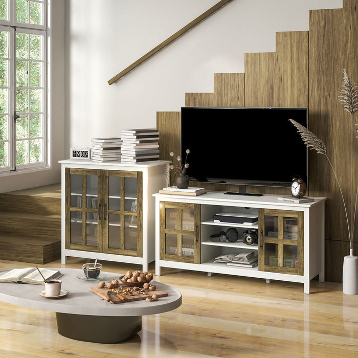 HOMCOM Kitchen Sideboard with Glass Doors Buffet Cabinet Accent Cabinet