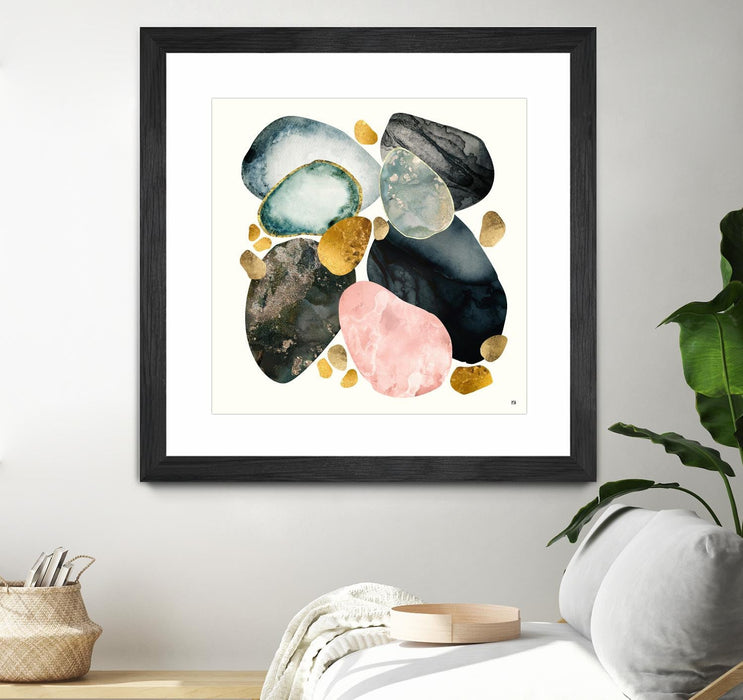 \"Pebble Abstract\" Matted and Framed Black 36x36 Wall Art