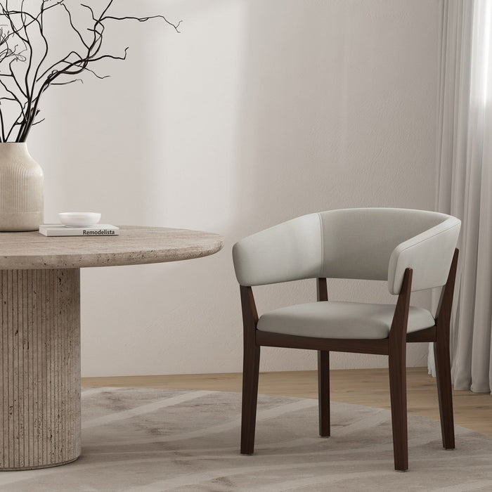 Blake Modern Wood Faux Mohair Armchair in Greige 