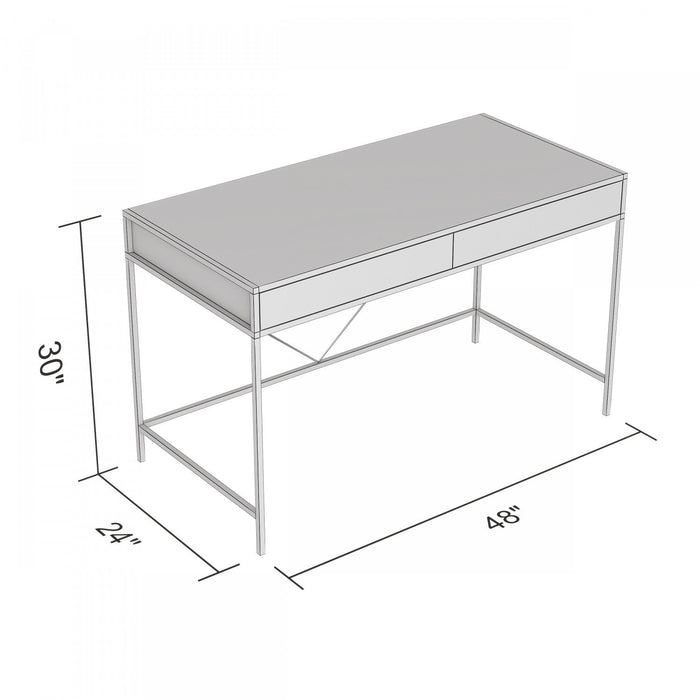 49” Computer Desk With 2 Drawers - Brown Wood With Black Metal 