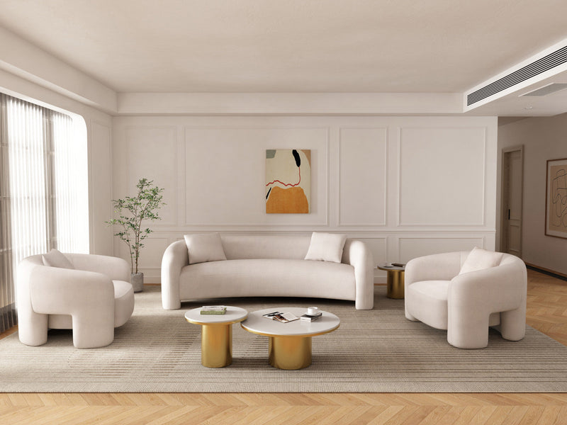 Sylvia Modern Glam 3-Piece Sofa Set in Ivory 