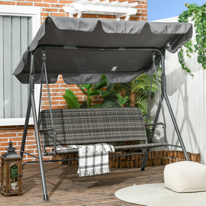 Outsunny 3 Seater Rattan Outdoor Swing Chair With Stand, Adjustable Canopy