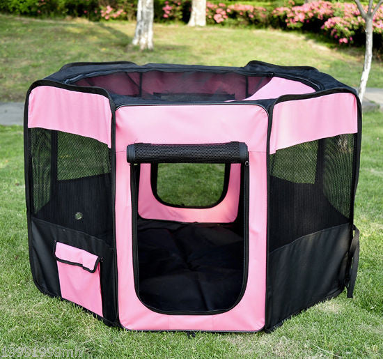 Pawhut 49.2\" Folding Soft Pet Playpen Tent Kennel Puppy Cat Dog Exercise Crate With Carry Bag Pink A