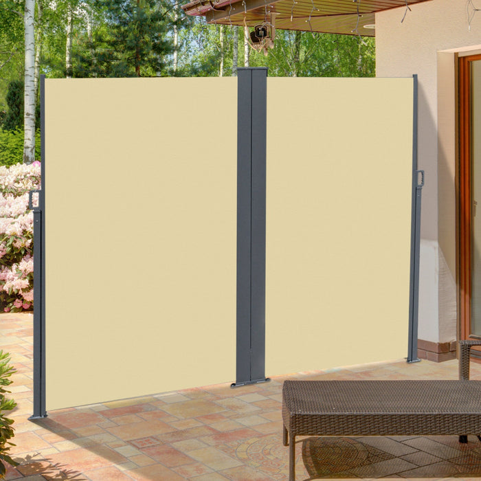 Outsunny Patio Retractable Double Side Awning, Folding Privacy Screen Fence, Privacy Wall Corner Div