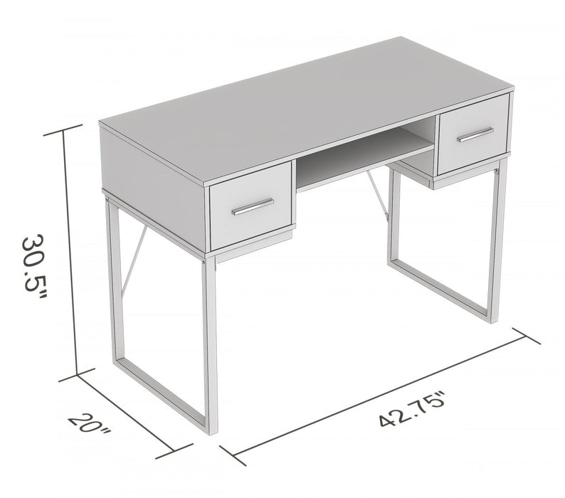 43” Computer Desk With 2 Drawers And 1 Shelf - Dark Grey With Black Metal Base 