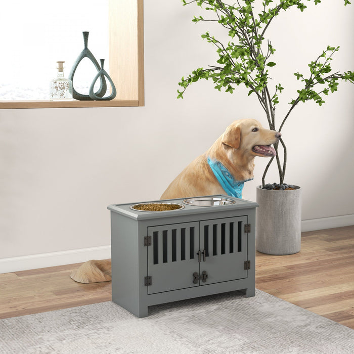 Pawhut Raised Dog Bowls, Elevated Dog Feeder With 2 Stainless Bowls, Storage Cabinet, Door, For Extr