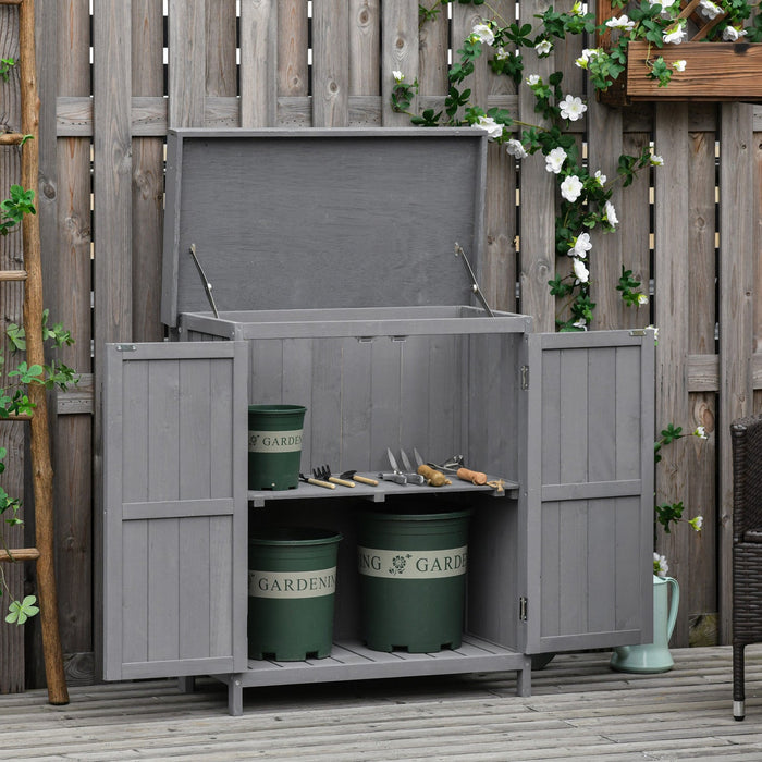 Outsunny Wooden Garden Storage Shed With Hinged Roof And 2-tier Shelves, Outdoor Tool Storage Shed K