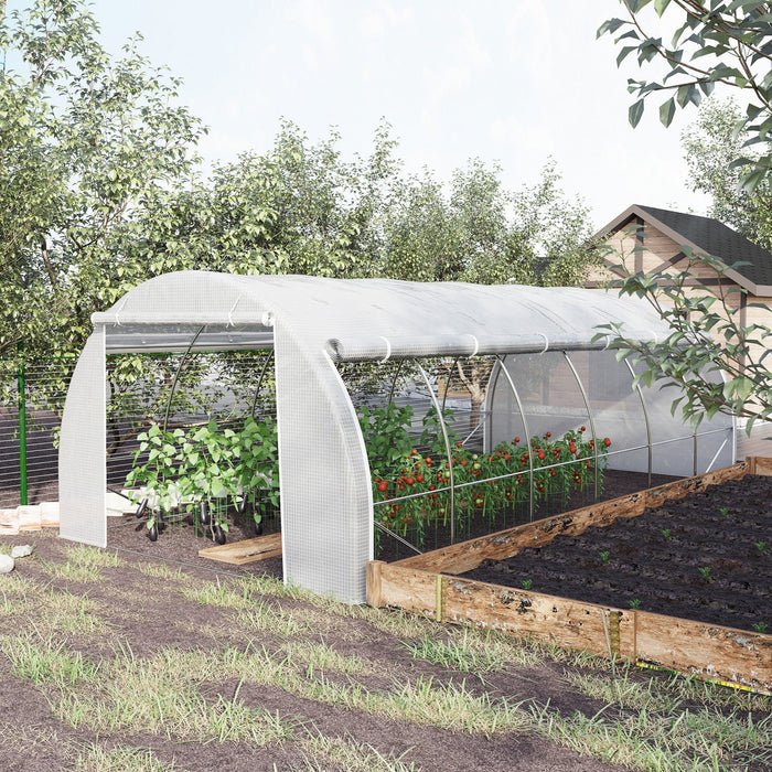 Outsunny Large Walk-in Greenhouse, 20'x10'x6' Tunnel Greenhouse With Zippered Door And 12 Roll-up Wi
