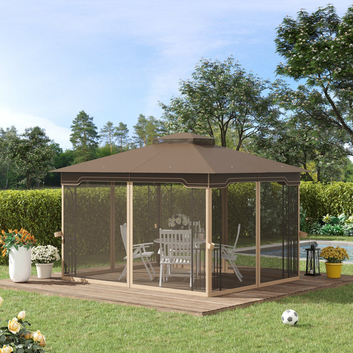 Outsunny 10' X 12' Patio Gazebo, Double roof Outdoor Canopy Shelter With Corner Frame And Mesh Netti
