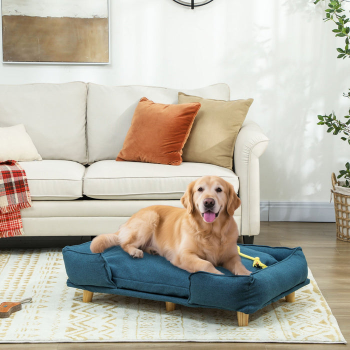 PawHut Pet Sofa, Elevated Dog Couch for Large Dogs, Removable Washable Pet Sofa Cat Bed with Anti-slip Foot Pads, Dark Blue