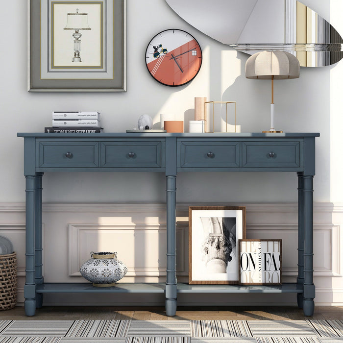 Phyllis Solid Wood Console Table With Drawers And Bottom Shelf - Antique Navy 
