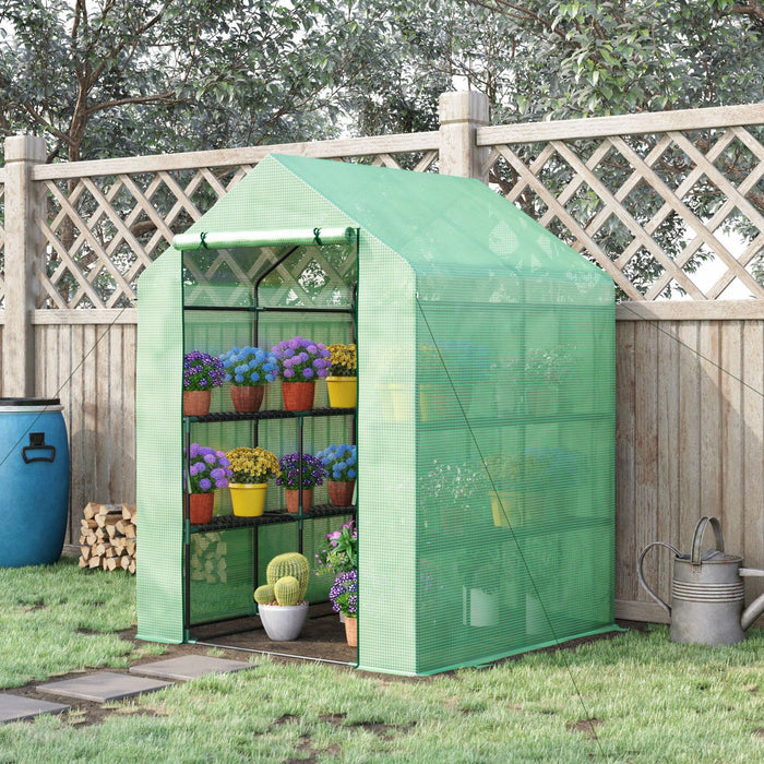 Outsunny 56\" X 54\" X 74\" Walk-in Greenhouse Portable Garden Plant Flower Seed Warm House 8 Shelves O