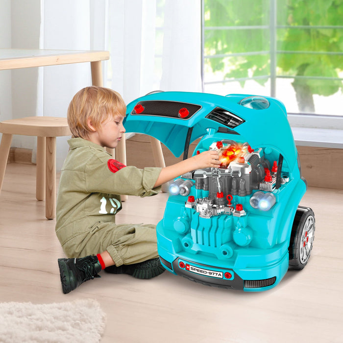 Qaba Kids Truck Engine Toy Set, Educational Car Service Station Kids Tool Set, Take Apart Workshop F