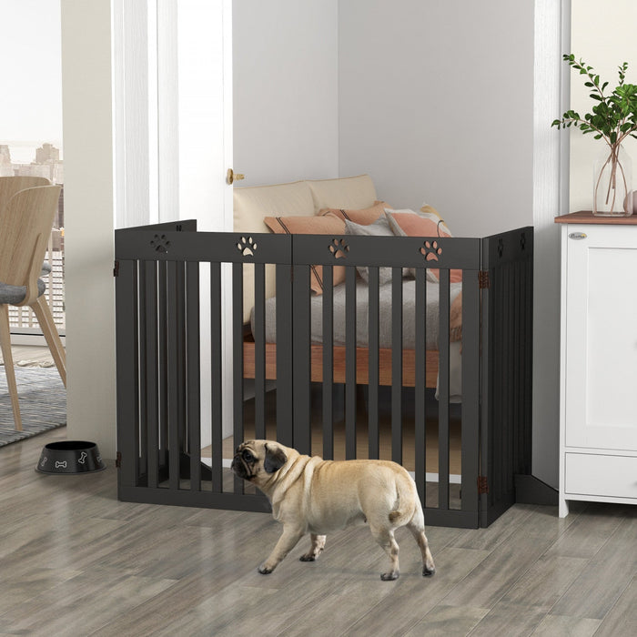 Pawhut Freestanding Pet Gate 4 Panel Dog Barrier Folding Safety Fence With Support Feet Up To 80.25\"