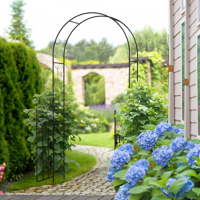 Outsunny Metal Garden Arch W/ Double Gate, Garden Arbor Trellis, Black