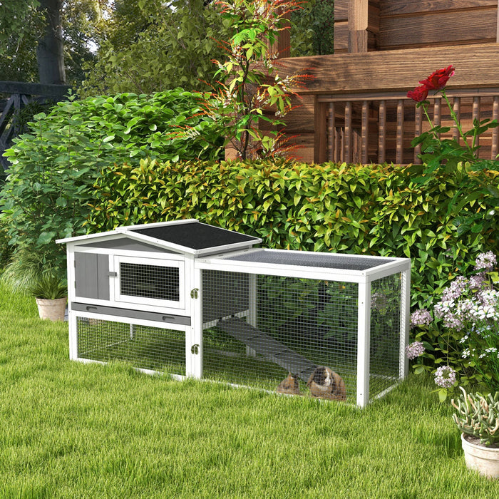 Pawhut 61'' L 2-story Rabbit Hutch Bunny Cage Small Animal House With Pull Out Tray, Detachable Run,