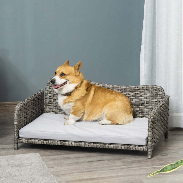 Pawhut Rattan Pet Sofa For Large & Medium Dogs, Indoor & Outdoor Raised Wicker Dog Bed, Cat Couch, W