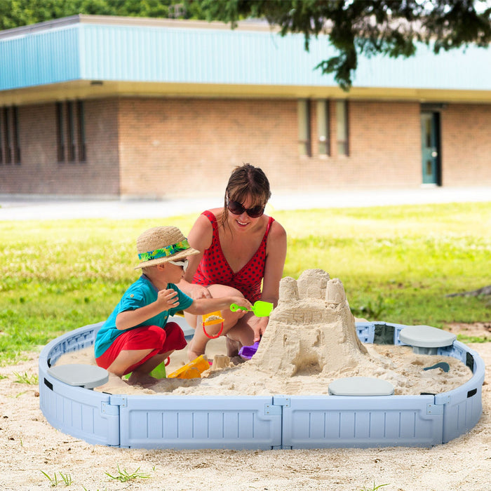 Kids Sandbox With Cover, Sandbox Outdoor With Corner Seat, Easy Assembly, Sand Play Station For Back