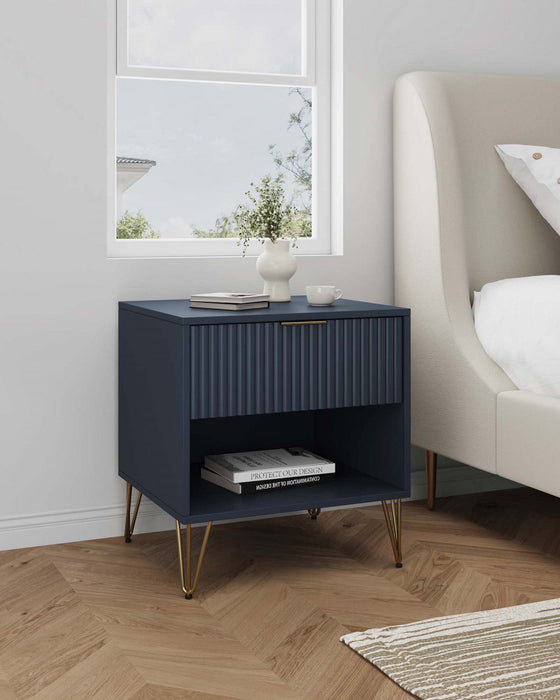 Dumbo Modern 20\" Fluted Nightstand in Midnight Blue (1-Drawer) 