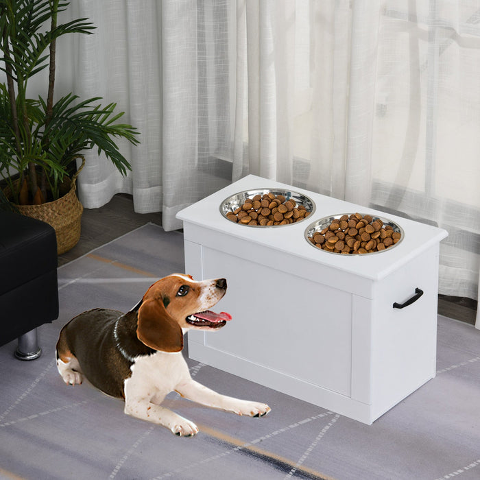 Pawhut Elevated Dog Bowls For Large Dogs With Storage Dog Pet Diner Function 2 Stainless Steel Dog B
