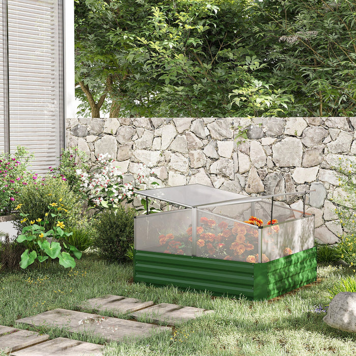 Outsunny 49.6\" X 42.1\" X 26.6\" Galvanized Raised Garden Bed With Greenhouse, Steel Planters For Outd