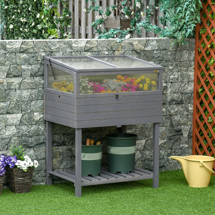 Outsunny Raised Garden Bed With Cold Frame Greenhouse, Grow Grids And Storage Shelf, Outdoor 2 Tiers