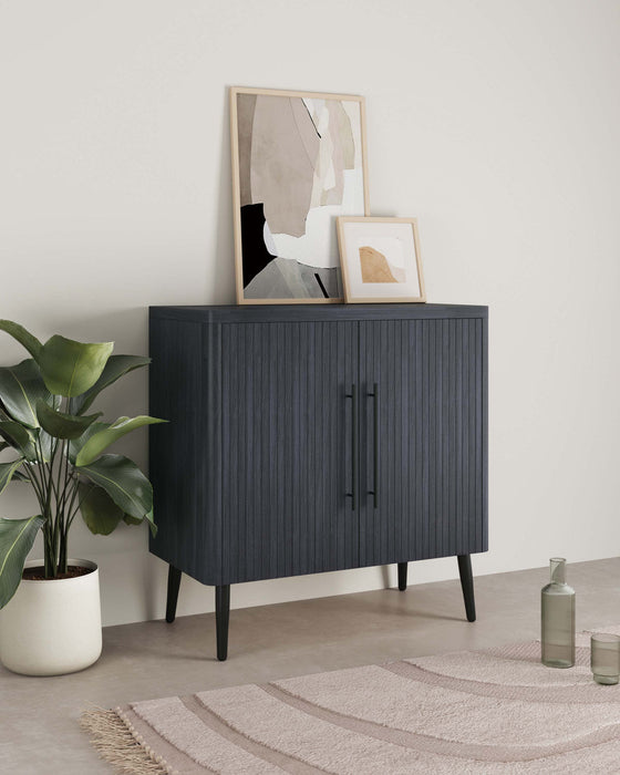Jodie Mid-Century Modern 31\" Fluted Accent Cabinet in Charcoal Gray 