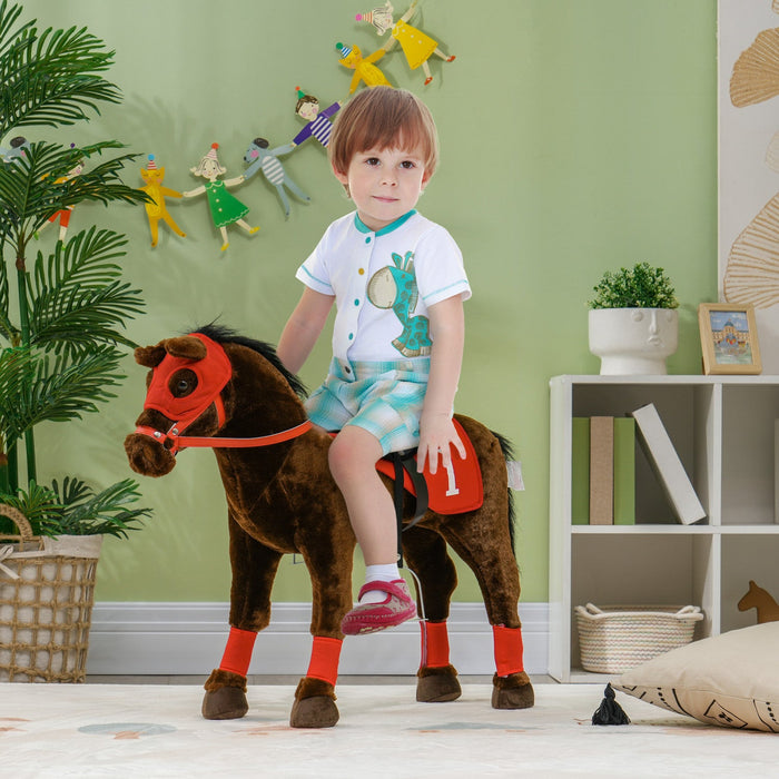 Qaba Standing Ride On Horse, Plush Pony Toy For Kids With Neighing Sound, Soft Padding, For Cowboy C