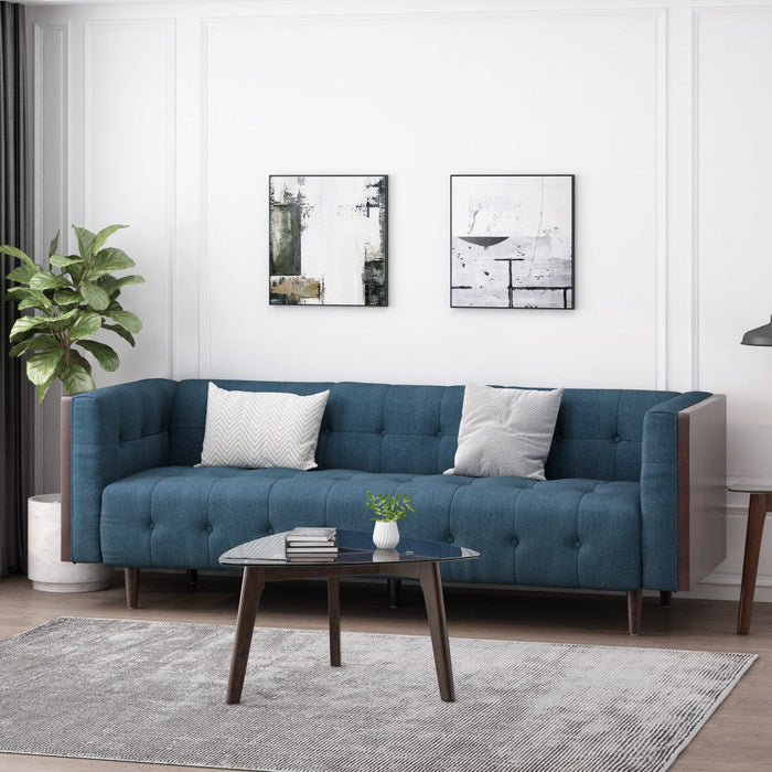 Dana 3-seater Tufted Fabric Sofa With Birch Wood Frame - Navy Blue 